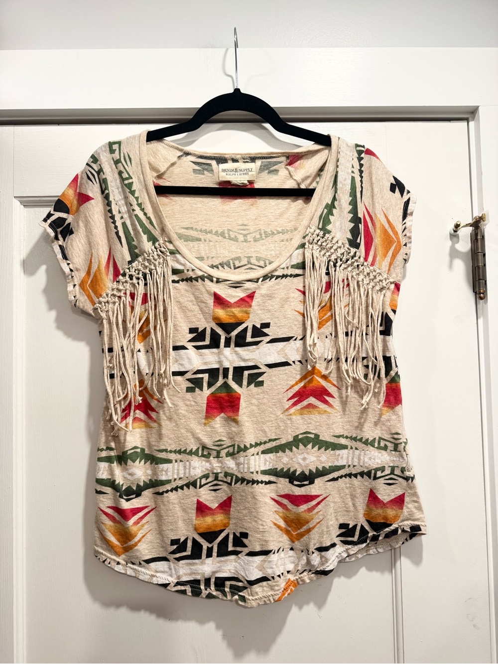 Ralph Lauren Denim & Supply Vintage Southwest Tassel Aztec Tee Medium Boho